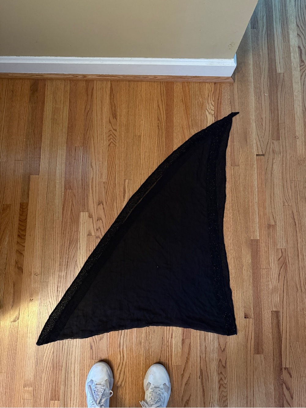 Black Triangular Scarf with Subtle Sparkle Trim - XL (double size seen)